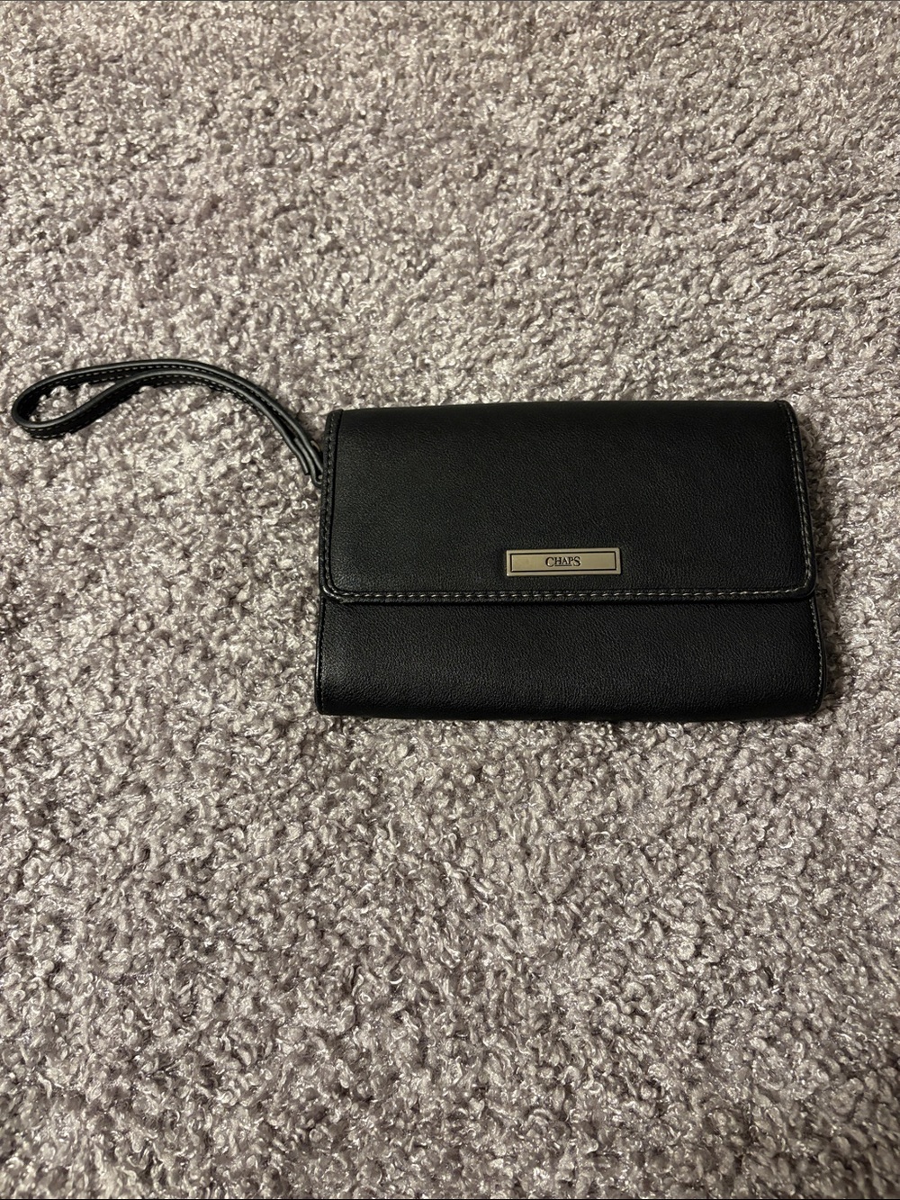 Chaps Black Faux-Leather Wristlet Clutch